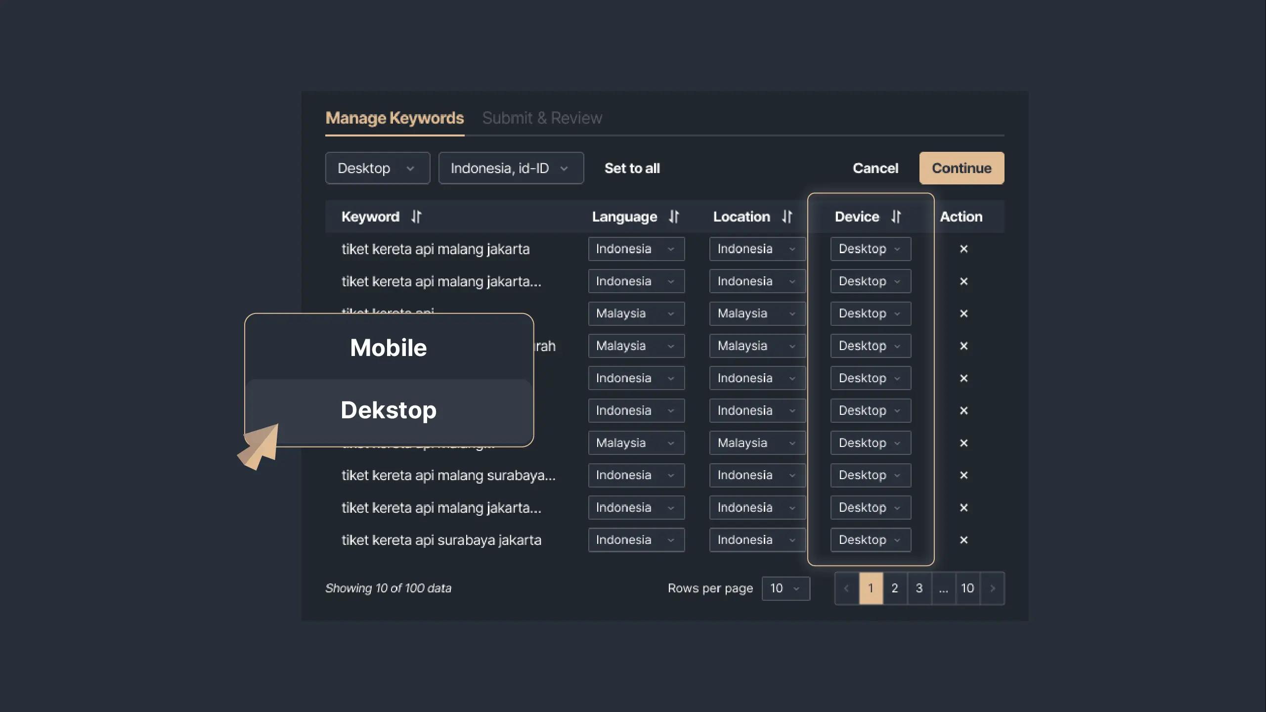 Picture 2: mobile and desktop keywords tracked using Sequence Stats.